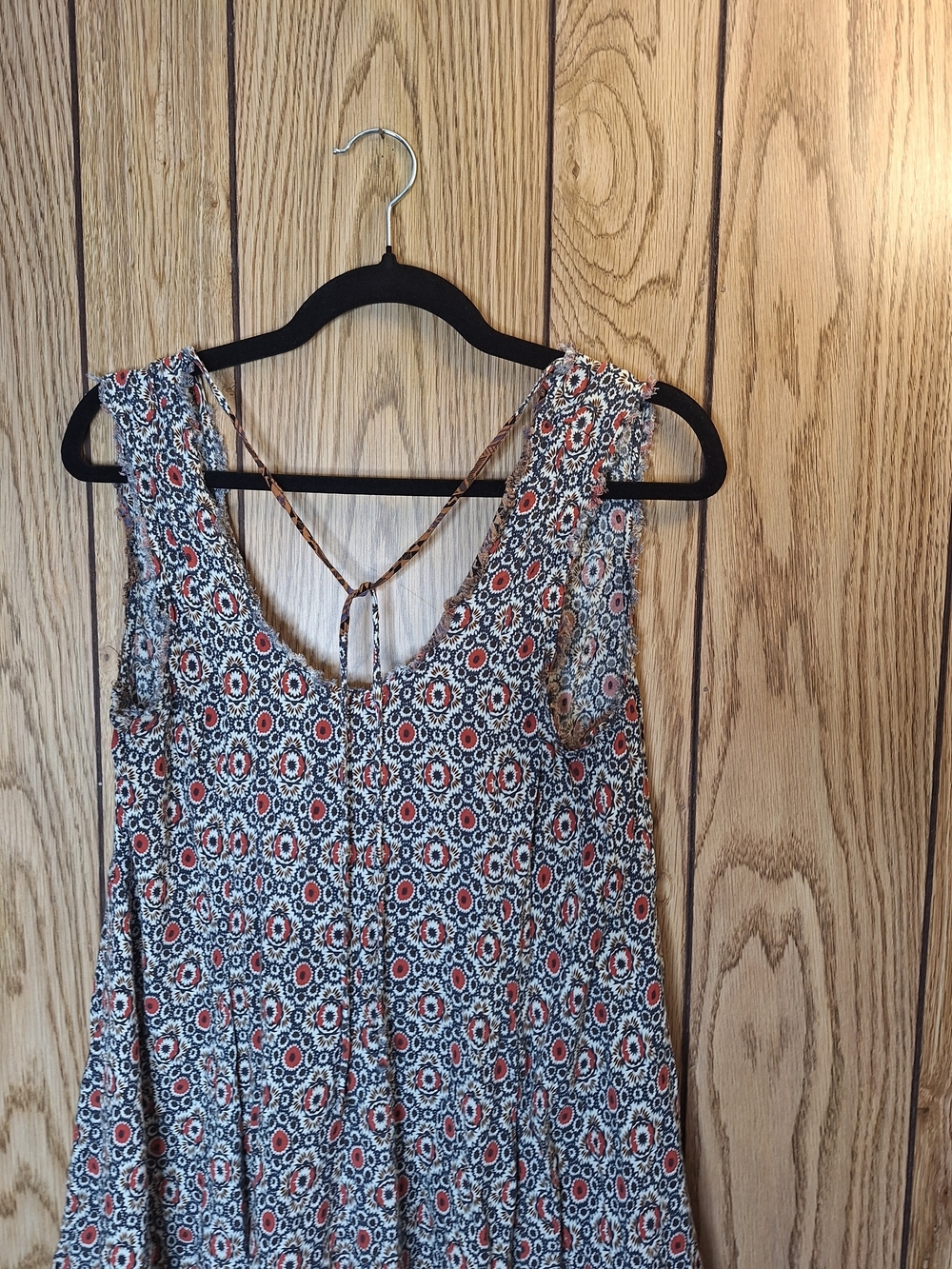 Boho Printed Sleeveless Tunic Dress with Brown Trim Size Medium - Picture 2 of 6
